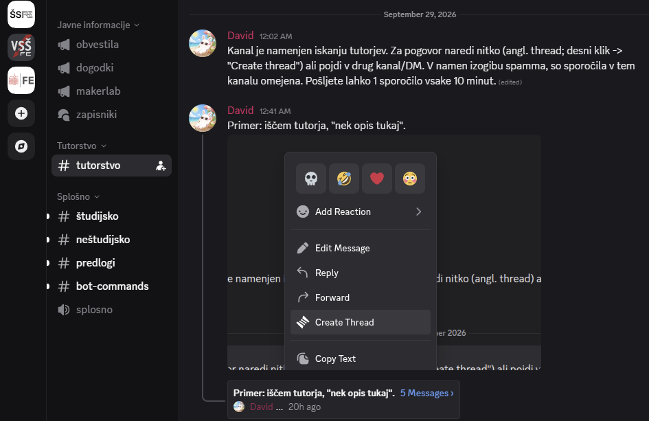 Zajem zaslona Discord strežnika.